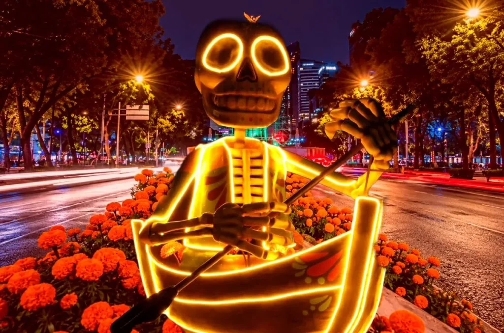 el-camino-instalacion-dia-de-muertos-paseo-de-la-reforma-2026-cdmx-figuras-monumentales-iluminadas-octubre-noviembre