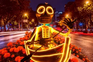 el-camino-instalacion-dia-de-muertos-paseo-de-la-reforma-2026-cdmx-figuras-monumentales-iluminadas-octubre-noviembre